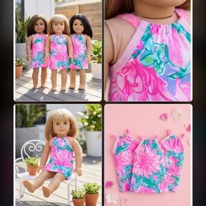 ONE Pink Floral Doll Sundress - Bright Pink, Green & Periwinkle Print